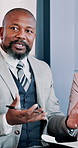 Business, planning and man in meeting, conversation and feedback for profit growth. People, accounting firm and employee in workplace, discussion and share stats for company revenue and investment