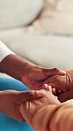 Nurse, support and trust with holding hands with old woman for empathy, hospice care and kindness. Retirement home, caregiver and discussion with closeup of senior patient for healthcare advice 