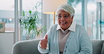 Senior woman, thumbs up and therapist with tablet for positive counseling for mental health in retirement. Happy patient, people or psychologist with communication and tech for advice or help