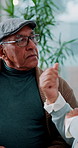 Argument, conflict or fighting with senior man in living room of home for marriage disagreement. Anger, frustration and stress with unhappy old couple in apartment for discussion or problem solving