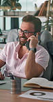 Phone call, smile and talking with business man in office for  IT sales consultant, SaaS advisor and client update. Communication, cloud solutions and chat with person in tech startup for feedback