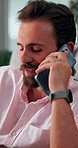 Phone call, contact and talking with business man in office for  IT sales consultant, SaaS advisor and client update. Communication, cloud solutions and chat with person in tech startup for feedback