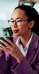 Business woman, coffee break and planning with computer, schedule and update in office. Accountant, agenda and notebook with financial reminder, information report and brainstorming ideas for audit