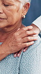 Senior woman, hands and healthcare with nurse for comfort, empathy or assisted living at old age home. Closeup, elderly patient or caregiver with touch for care, love or medical assistance at house