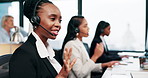 Woman, call center and discussion with headset in office for legal advice, help desk and explain. Person, customer support and consultant at workplace with voip, microphone or contact at law firm