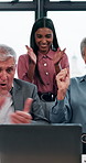Cheering, applause and business people with laptop, celebration and excited with profit growth. Group, investment and employees with happiness, b2b deal and achievement with clapping, bonus and sales