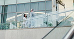 Outdoor, handshake and business people with partnership, below and welcome with recruitment. Employees, human resources or candidate with greeting, shaking hands or agreement with hello in New York
