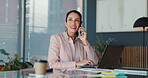 Office, mature businesswoman and phone call with laptop for accountant, networking and audit report. Career, female person and auditor with mobile for talking, financial research or investment review