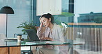 Stress, tired and business woman on laptop frustrated for problem, financial crisis and debt review. Office, corporate and person on computer with mistake, glitch and error with pressure for deadline