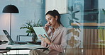 Stress, tablet and business woman in office for online proposal, budget report and project. Professional, corporate and frustrated person on digital tech with problem, financial crisis and issue