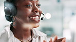 Helpdesk, smile and support with black woman in call center for assistance or feedback. Contact us, headset and customer service with happy African employee in agency workplace as virtual assistant