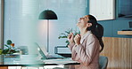 Excited, employee and woman with laptop, office and celebration for job promotion and notification. Business, achievement and person with success for project, happiness and positive feedback on email
