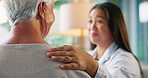 Healthcare, doctor and old woman with help, sympathy or conversation with support. Senior patient, medical advice or professional with consultation, feedback or appointment with checkup for treatment