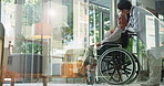 Elderly woman, doctor or results with wheelchair for healthcare treatment or assisted living at clinic. Female people, medical worker or breaking news to senior person with a disability for diagnosis