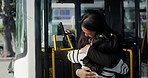 Bus stop, waiting and mom with child hug in city after travel, commute and journey from work. Public transport, passenger service and dad, girl and mother embrace for bonding, love and greeting