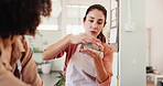 Woman, instructor and shape clay for pottery with sculpture design, learning technique and process. Potter, teaching and instructions for craft production, molding demonstration and creative course