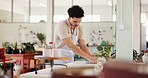 Clay, artisan and man in workshop for molding shape with creative project, manufacturing or skill. Mud, pottery and male ceramist with handmade process for ceramic sculpture production in store.