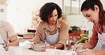 Women, instructor and molding clay for pottery of sculpture design, learning technique and process. People, instructions and craft production, texture demonstration and shape steps at creative lesson