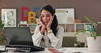 Fatigue, woman and teacher with headache on laptop for workload pressure, burnout and lesson mistake. Tired, person and migraine with online research, teaching fail and brain fog for grading deadline