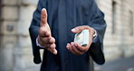Handshake, money and lawyer in city to bribe for corruption, court verdict and fraud. Government, hands and attorney or judge with cash for illegal payment, secret agreement and guilty jury in town