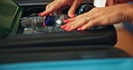 Hands, woman and bottle in trash at house for recycling, change and waste management. Female person, pick up plastic and hygiene of reusable garbage, disposal container and environment responsibility