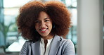 Corporate, business and face of African woman in office with confidence, pride and ambition for career. Happy, consultant and portrait of person for finance advisor, investor job and opportunity