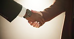 Handshake, closeup and business people in studio for agreement, welcome or success by background. Shaking hands, congratulations and b2b deal with partnership, introduction or support for achievement