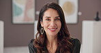 Face, confident and woman with smile, office and art director with ambition for career growth and project. Gallery, curator and mature person with pride for exhibition, happy and employee in Canada