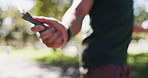 Exercise, hands and skipping with person outdoor for cardio training or intense workout closeup. Energy, fitness and jump rope with athlete in nature or park for health, sports or wellness routine