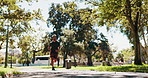Fitness, running and training with man at park for laps, shuttles or cardio workout in summer. Exercise, pace and speed with athlete or runner outdoor for challenge, health or sports performance