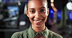 Face, woman and pride in gym for fitness, personal trainer or instructor for exercise and health. Confidence, happiness and professional coach for sports, athletes or wellness training with smile