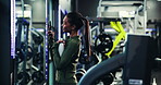 Mirror, fitness and woman in gym, smartphone and content creation with social media, pride and training. Live streaming, influencer and healthy person with profile picture, reflection or comparison