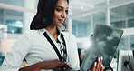 Business, woman and typing on laptop in office for research, programming and software update. Person, online and testing for web development, problem solving and information on troubleshooting server