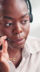 Call center, talking and black woman typing on computer for support, contact us or help with query. Consultant, headset and conversation for customer service, assistance or communication for solution