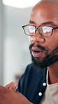 Communication, contact us and explain with black man in call center for advice or support. Customer service, feedback and headset with agent in workplace as virtual assistant for problem solving