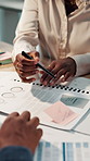 Hands, documents and business people with charts, report and stats with cooperation, review profit and planning. Closeup, economy or employees with paperwork, database and info for investment or sale