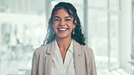 Face, confident or businesswoman in office laughing with accounting experience or finance career. Happy, financial advisor and proud accountant with smile for investment growth, portrait or ambition