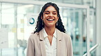 Face, charts or businesswoman in office laughing with accounting data and finance career. Happy, financial advisor and proud accountant with smile for investment growth, portrait or revenue stats