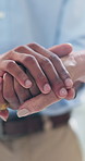 Comfort, holding hands and caregiver with woman in home for empathy, help or hope with kindness. Compassion, support and volunteer with female patient for connection, trust and respect at house.