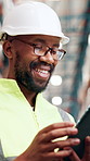 Checklist, tablet and walking with black man in warehouse for logistics, shipping or supply chain company. Inventory, stock and storage with person in depot for commerce, distribution or packaging