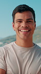 Outdoor, man and face with confidence for fitness, marathon challenge and arms crossed with laugh. Nature, male person and runner in portrait for workout pride, cardio exercise and athlete on break