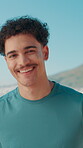 Face, athlete and man with smile, outdoor and confident for wellness in morning, fitness or workout. Happy, proud and person with sportswear for exercise, break or healthy with routine in environment