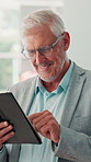 Tablet, salesman and smile with man in dealership for car insurance, purchase agreement and client application. Vehicle report, showroom and automobile inventory with mature person for retail