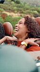 Laughing, road trip and friends with woman in car for drive, spring break vacation and travel. Happiness, adventure and student holiday with group of people in vehicle for social, journey and fun