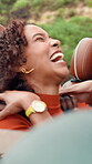 Laughing, drive and friends with woman in car for road trip, spring break vacation and travel. Happiness, adventure and student holiday with group of people in vehicle for social, journey and fun