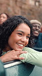 Smile, woman and friends in car for road trip for drive, travel adventure and vacation. Group, people and relaxing in vehicle of transport journey, sightseeing and bonding together of getaway holiday