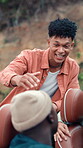 Handshake, road trip and friends with man in car for reunion, spring break vacation and travel. Support, adventure and student holiday with group of people in vehicle for social, journey and bonding