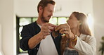 Hands, keys or couple in new home with property, investment celebration or loan success. Moving, marriage or people in relationship with security, smile or real estate for relocation or love in house