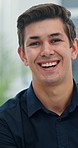 Laugh, office and face of business man with confidence, pride and smile for job opportunity. Professional, corporate and portrait of person in workplace for about us, finance consultant and ambition