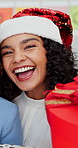 Christmas, selfie and face of business people in office for holiday season, celebration and party. Happiness, festive and memory with group of women in agency for solidarity, gift and photography